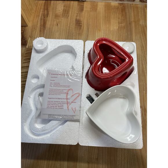Avon Red Heart Tea Light Fondue Set For Two Valentines Anniversary New In Box - Picture 4 of 6